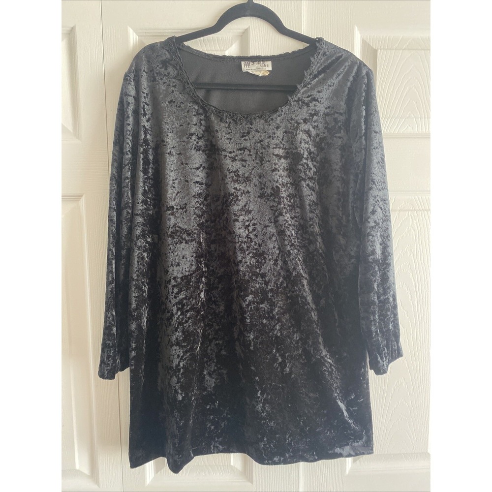 Chorus Line Women's Vintage Black Velour Blouse 16‎ Velvet Top Velour Glam